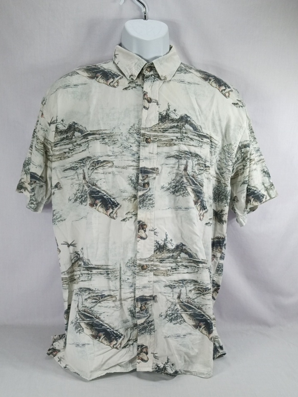 RedHead Short-Sleeve Casual Button-Down Shirt Large Fishing Theme
